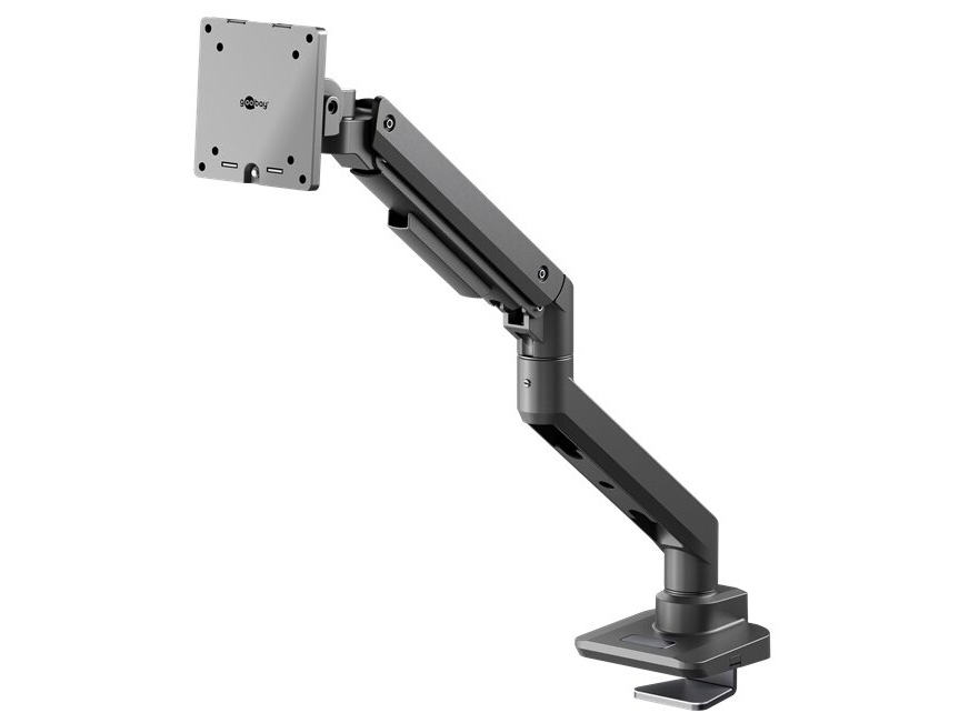 Goobay Single skärmfäste Gaming med gasfjäder, svart för XL-skärmar från 17 till 49 tum (43 - 124 cm), max. 20 kg, kraftigt fäste för tunga gaming och böjda skärmar, enkel snap-in-montering av armarna