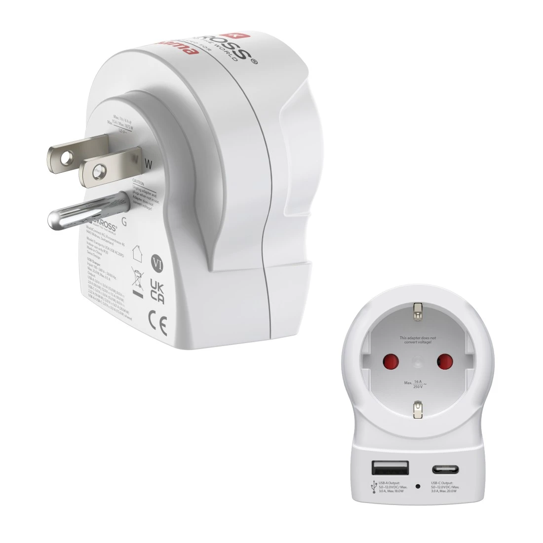 Hama EU to US strømstik adapter Type B Type C (Europlug)+Type F Hvid
