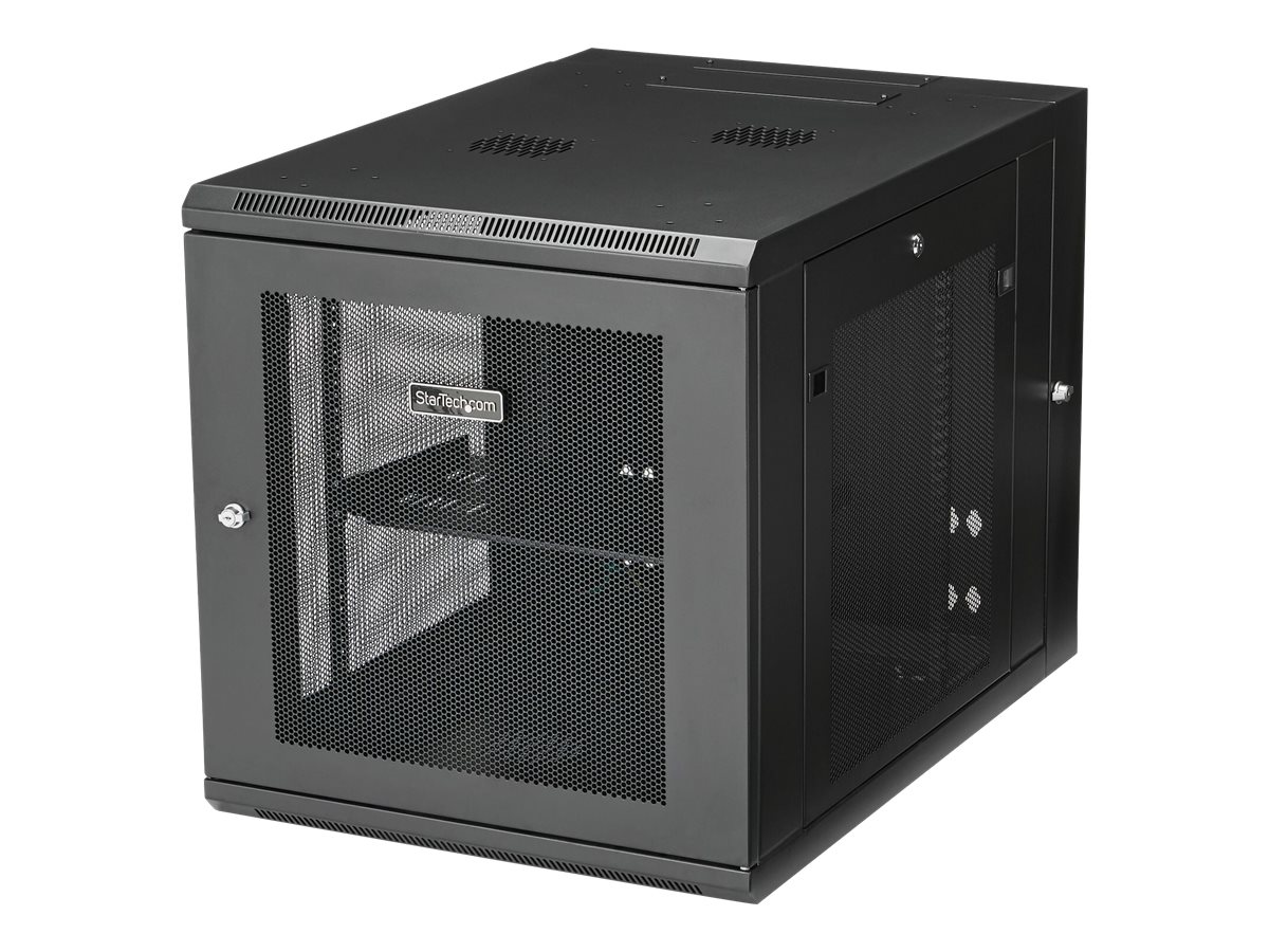 Startech 12U 19 Wall Mount Network Cabinet, 4 Post 24 Deep Hinged Server Room Data Cabinet- Locking Computer Equipment Enclosure with Shelf, Flexible Vented IT Rack, Pre-Assembled - 12U Vented Cabinet (RK1232WALHM) - Stativindelukkekabinet - vægmonterbar - sort - 12U