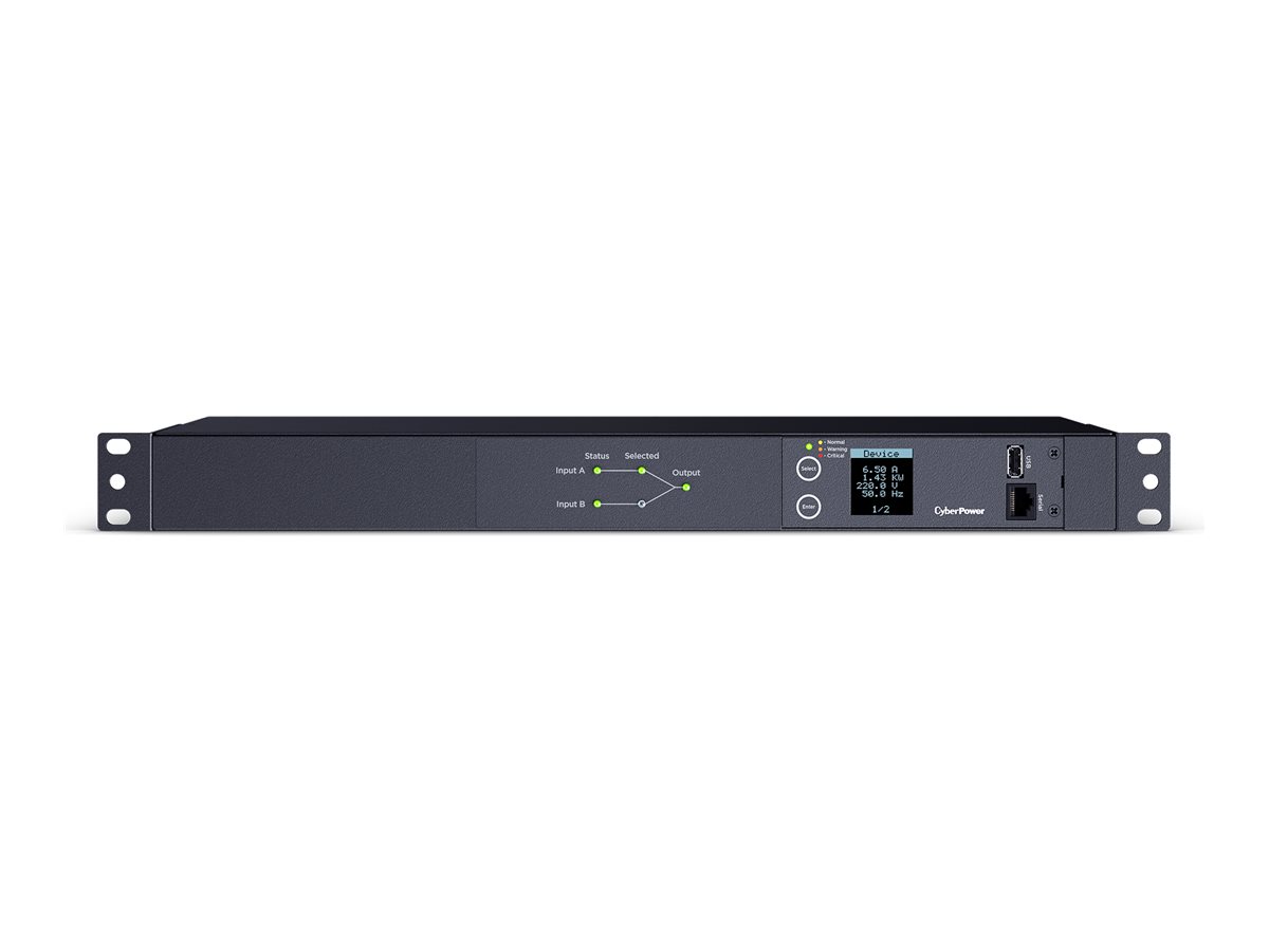 CyberPower Metered ATS Series PDU24004 - Strømfordelingsenhed (rackversion) - AC 200-240 V - 1-faset - serial - input: 2 x IEC 60320 C14 - output-sti