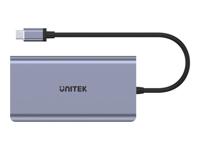 USB-C hub - UNITEK D1019B 8-i-1 med 4K HDMI, RJ-45 og kortlæser