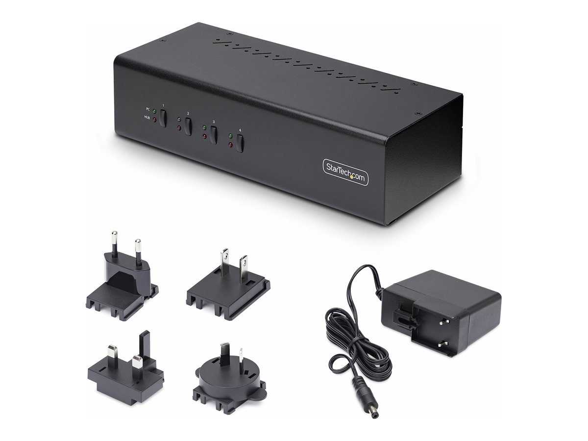 Startech 4-Port Dual-Monitor DisplayPort KVM Switch, 4K 60Hz, 2x USB 5Gbps Hub Ports, 2x USB 2.0 HID Ports, Hotkey and Push-Button Switching, TAA Compliant - 3.5mm Audio, HDCP (P4DD46A2-KVM-SWITCH) - KVM / audio-switch - 4 x KVM / audio / USB - 1 lokalbruger - desktop - TAA-kompatibel