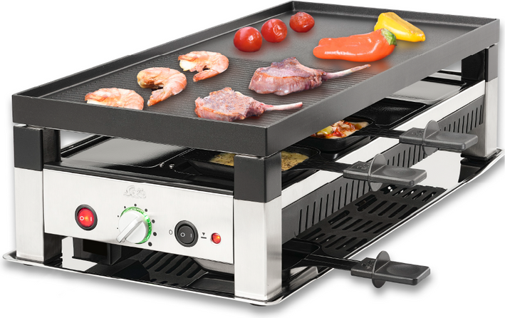 Solis Grill 5 i 1, raclette/ bordgrill/ wok/ crepes/pizza, 8 personer, rustfrit stål, Bordgrill 5 i 1, Type 790