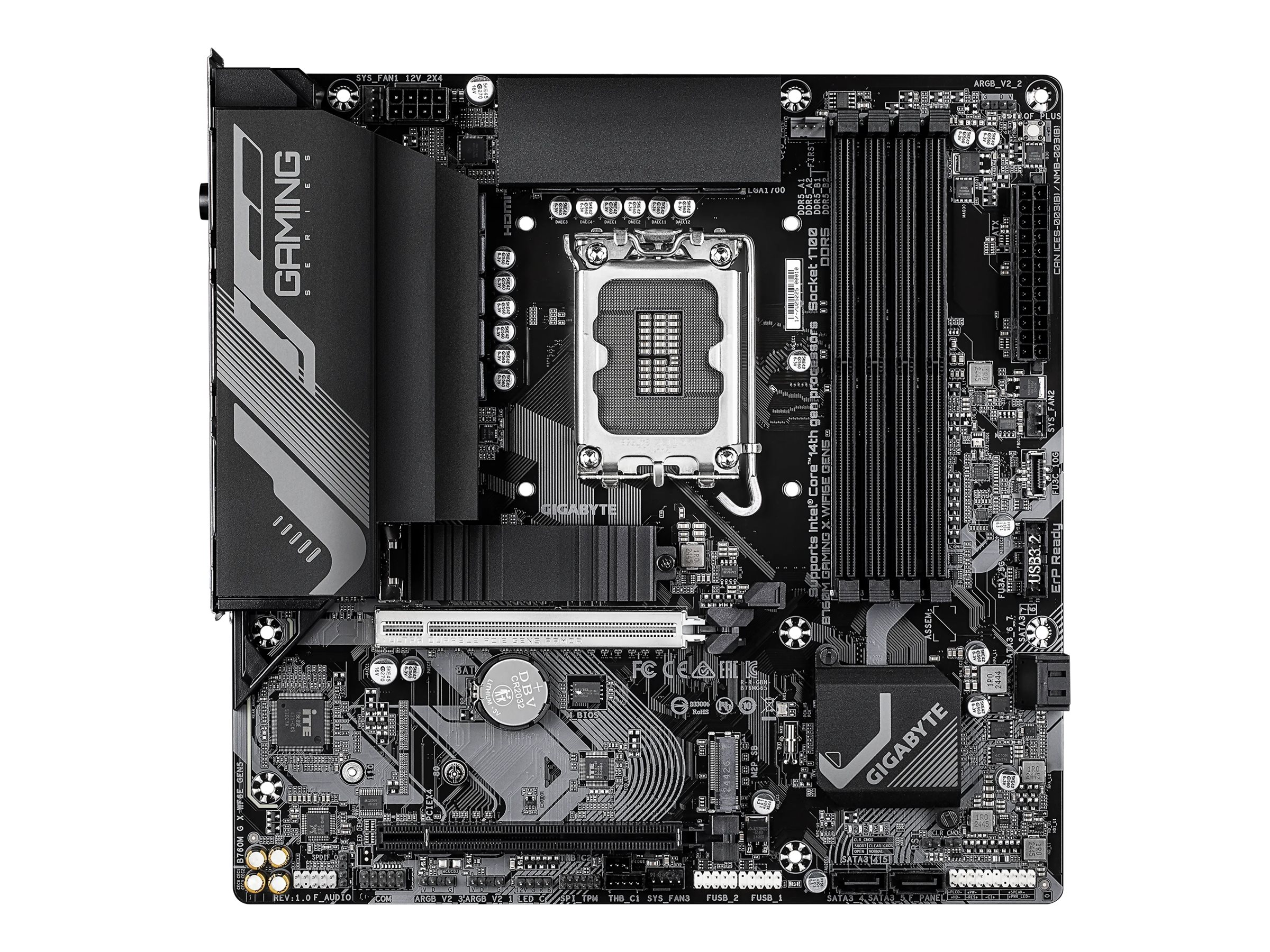 Gigabyte B760M GAMING X WIFI6E GEN5 - Bundkort - micro ATX - LGA1700 sokkel - B760 Chipset - USB-C 3.2 Gen2, USB 3.2 Gen 1 - 2.5 Gigabit LAN, Wi-Fi 6E, Bluetooth - onboard grafik (CPU påkrævet) - HD Audio (8-kanaler)