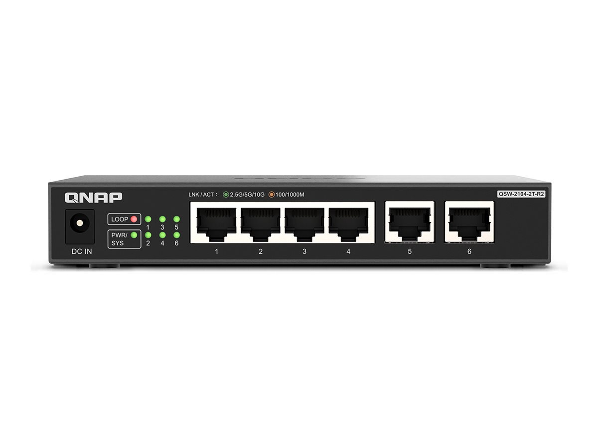 Qnap Qsw-2104-2t-r2 Netværksswitch Ikke Administreret 10g Ethernet (100/1000/10000) Desktop Sort