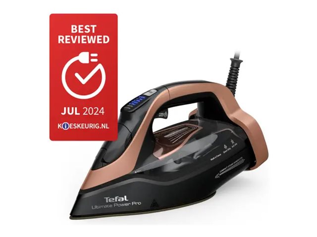 Tefal Ultimate Power Pro FV9E50, Tør & dampstrygejern, Durilium AirGlide Autoclean soleplate, 2 m, 300 g/min, Sort, Kobberfarve, 85 g/min