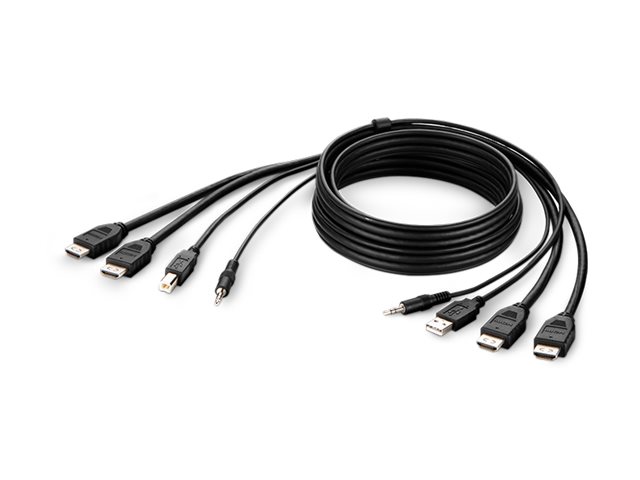 Belkin Secure KVM Combo Cable - Video / USB / lydkabel - TAA-kompatibel - USB, ministik, HDMI (han) til USB Type B, ministik, HDMI (han) - 1.83 m - passivt, 4K support - sort