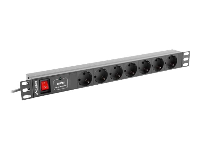 Lanberg PDU-07F-0200-IEC-BK - Strømfordelingsenhed (rackversion) - AC 220-250 V - 2500 Watt - 1-faset - input: IEC 60320 C14 10 A - output-stikforbindelser: 7 (7 x Type F) - 1U - 19 - 2 m ledning - sort