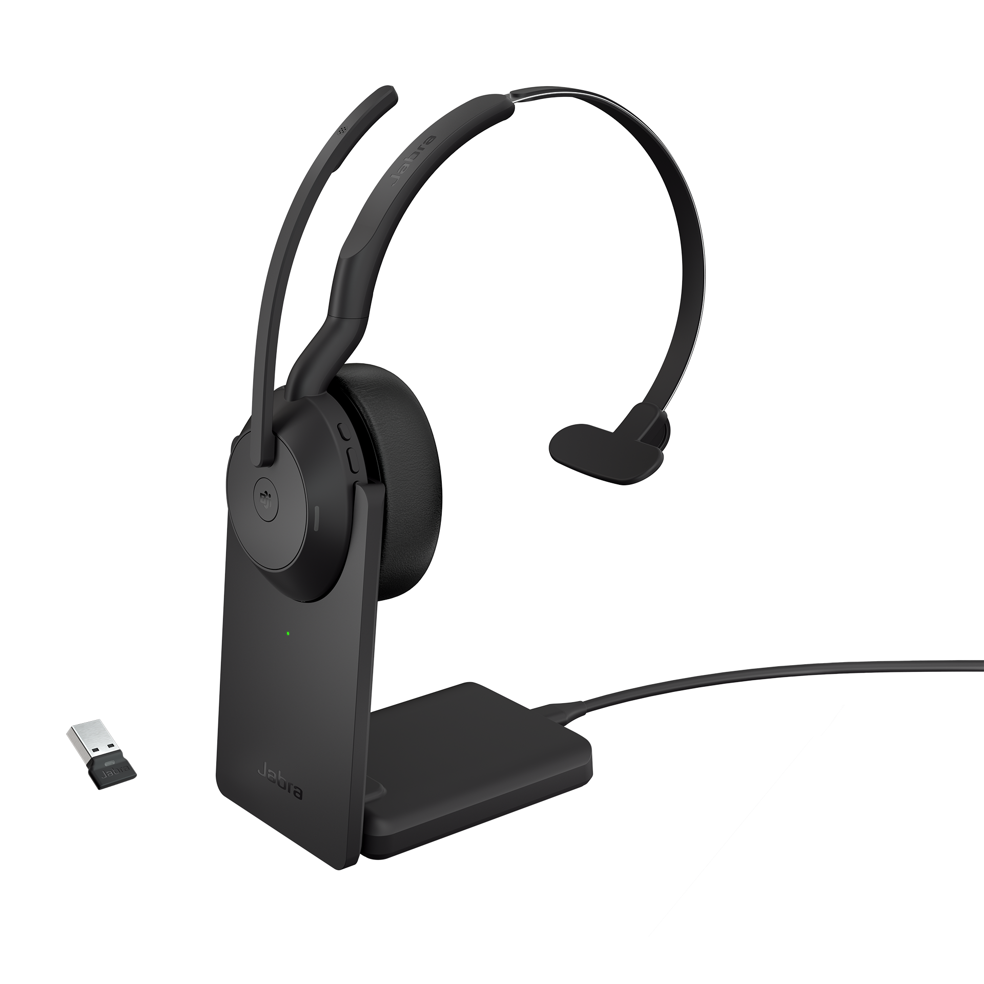 Jabra Evolve2 55 MS Mono - Headset - på øret - Bluetooth - trådløs - aktiv støjfjerning - USB-A via Bluetooth adapter - sort - med opladningsstander - Zoom Certified, Cisco Webex Certified, Tencent Meeting Certified, Alcatel-Lucent Certified, Avaya Certified, Unify Certified, MFi Certified, Google Meet Certified, Amazon Chime Certified