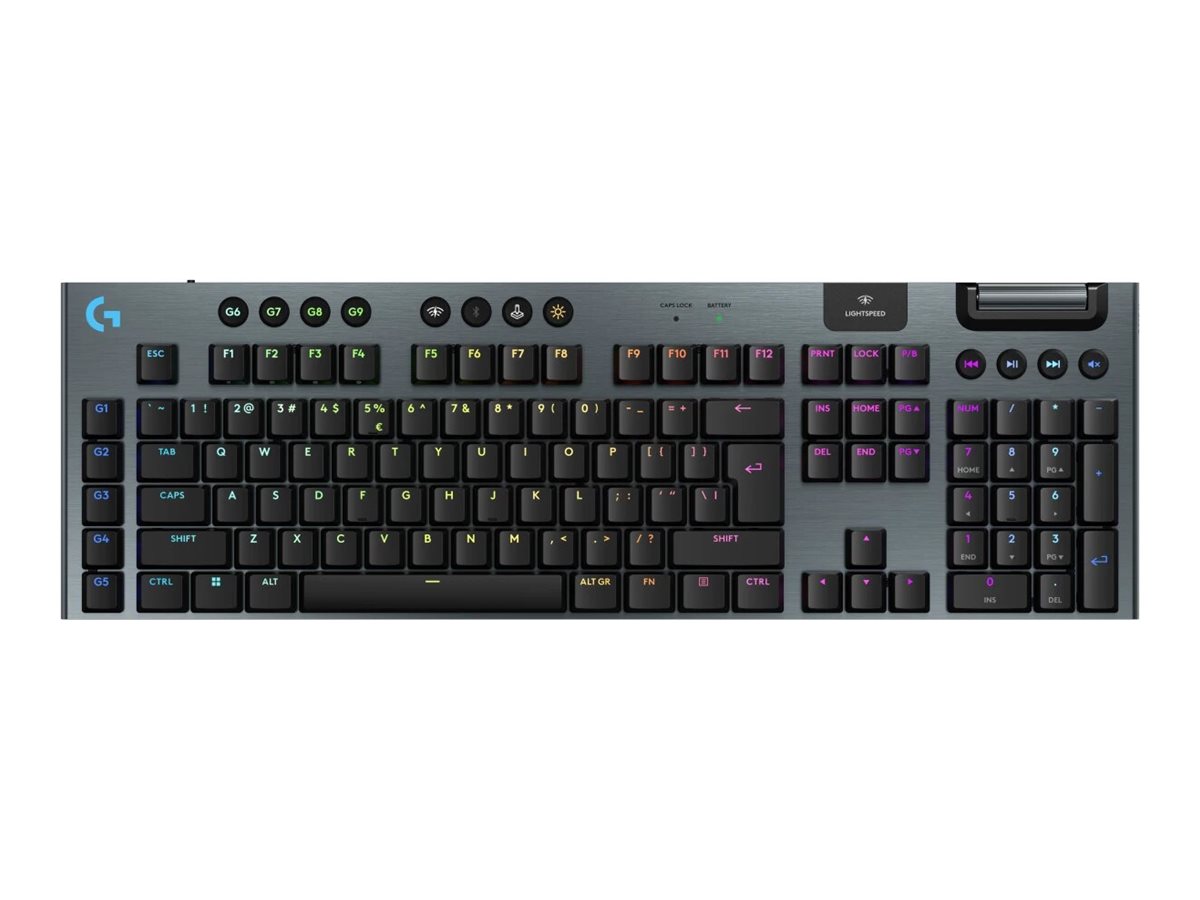 Logitech G G915 X - Tastatur - LIGHTSPEED - bagbelyst - trådløs - 2.4 GHz, Bluetooth, USB - QWERTY - US International - tastkontakt: GL Clicky - sort