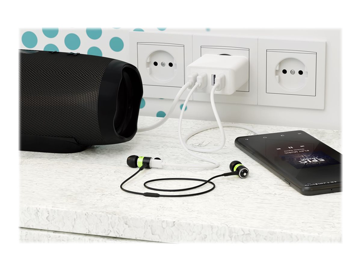 Netadapter - 100-240V til 4 x 5V USB-A, 2x3A (30W), Hvid