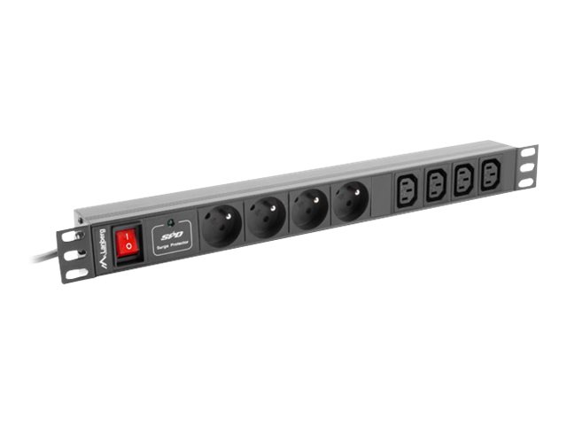 Lanberg PDU-04E04I-0200-IEC-BK - Strømfordelingsenhed (rackversion) - AC 220-250 V - 2500 Watt - 1-faset - input: IEC 60320 C14 10 A - output-stikforbindelser: 8 (4 x NF C61-314, 4 x IEC 60320 C13) - 1U - 19 - 2 m ledning - sort