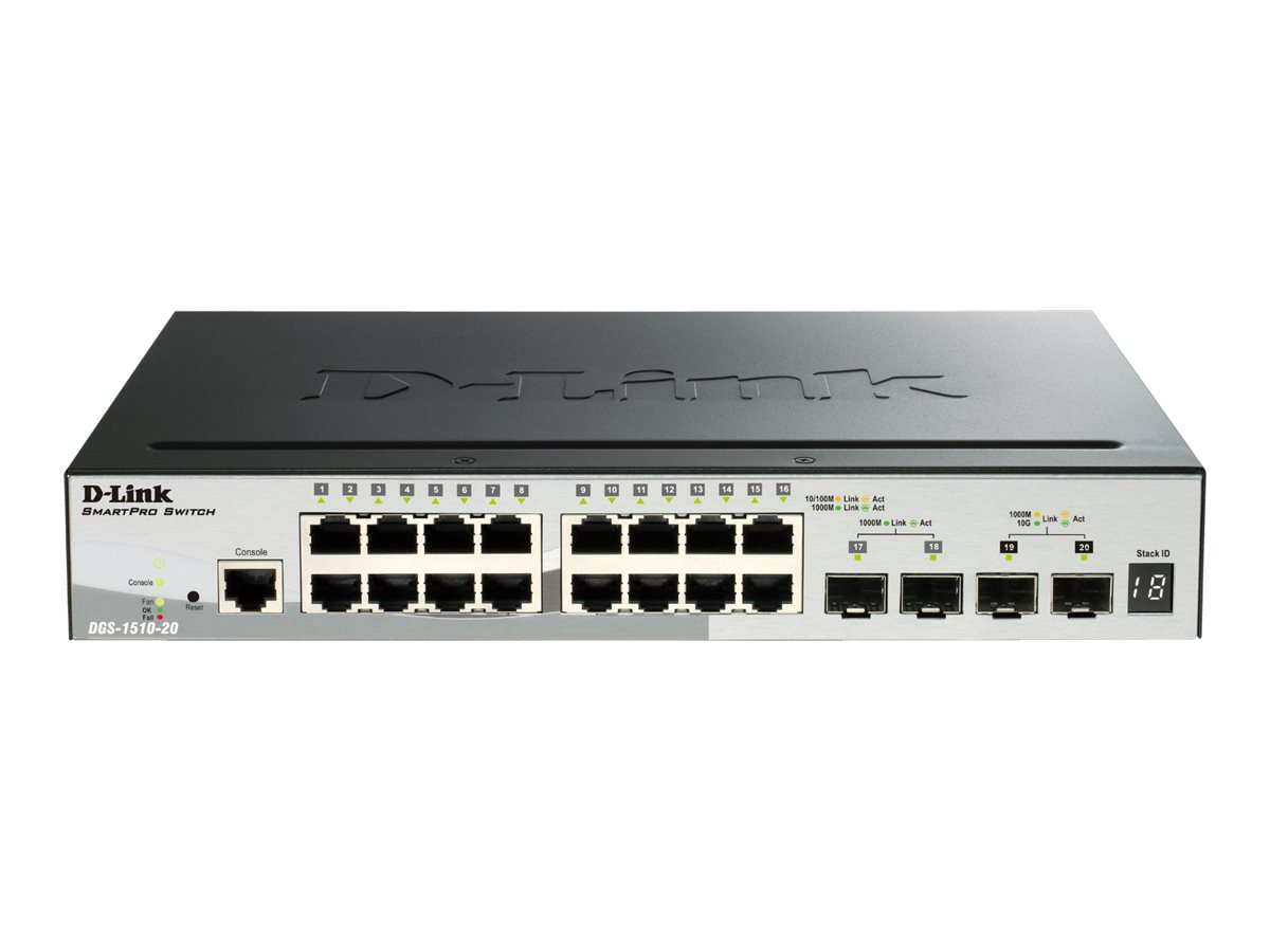 Netværksswitch D-Link DGS-1510-20/E 1U rack, 1 Gbps
