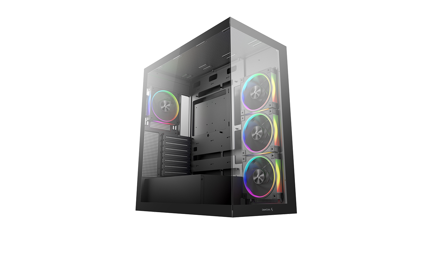 DeepCool CG580 4F V2 - Tower - ATX - sidepanel med vindue (hærdet glas) - ingen strømforsyning (ATX / PS/2) - sort - USB/Lyd