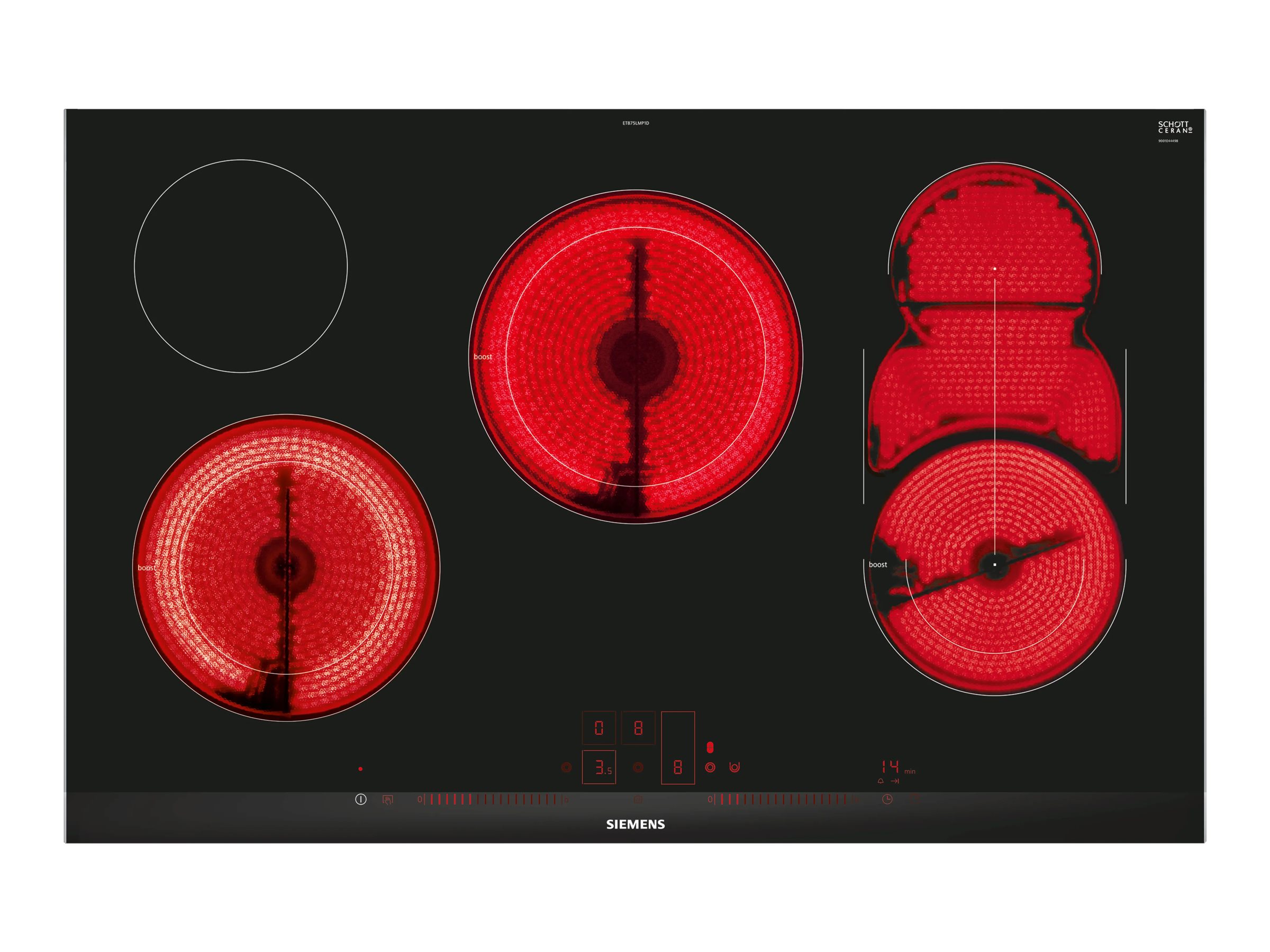 Siemens iQ500 ET875LMP1D - Keramisk kogeplade - 5 plader - Niche - bredde: 78 cm - dybde: 50 cm - med rustfrit stål-sidepynt, - med facetteret frontk