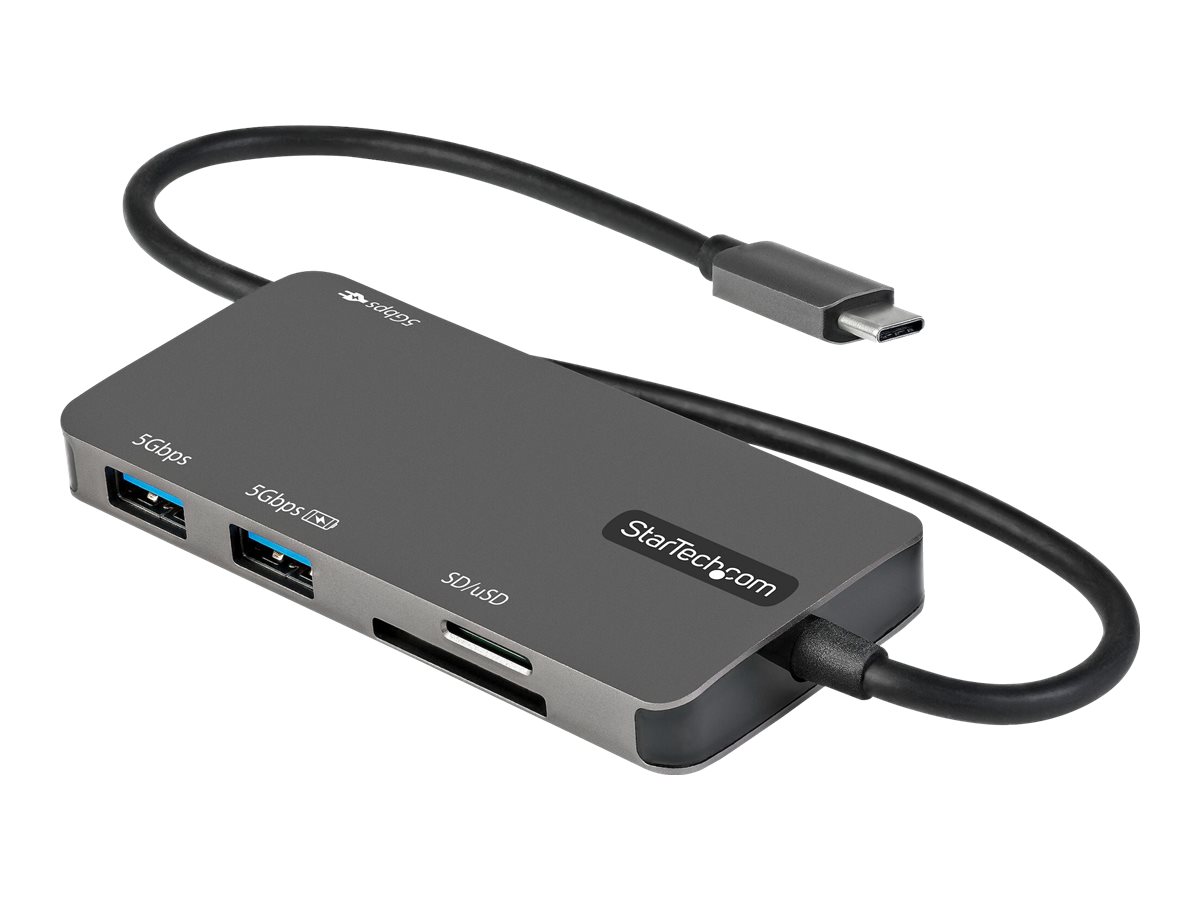 Startech USB C Multiport Adapter, USB-C to 4K 30Hz HDMI, 100W Power Delivery Pass-through, SD/MicroSD Slot, 3-Port USB 3.0 Hub, USB Type-C Mini Dock, 12 (30cm) Long Attached Cable - Thunderbolt 3 Compatible (DKT30CHSDPD) - Dockingstation - USB-C / Thunderbolt 3 - HDMI