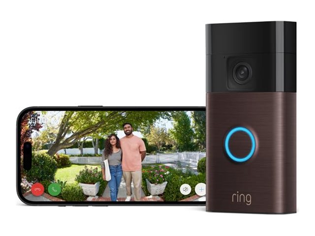 Ring Battery Video Doorbell - 2024 Edition - smart dørklokke - med kamera - 30-dages gratis prøveperiode af Ring Home, gør-det-selv video, nem at installere, helkropsudsigt, nem at installere - trådløs - 802.11b/g/n - 2.4 Ghz - venetiansk bronze
