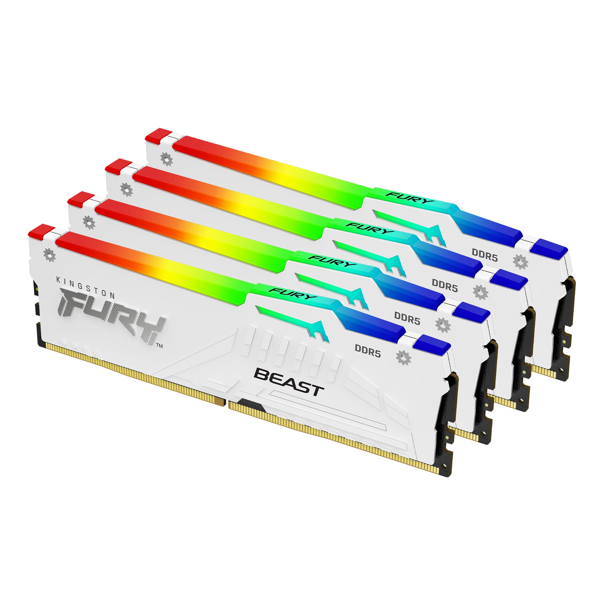 Kingston Technology FURY Beast 64 GB 6000 MT/s DDR5 CL40 DIMM (sæt med 4) White RGB XMP, 64 GB, 4 x 16 GB, DDR5, 288-pin DIMM, Hvid