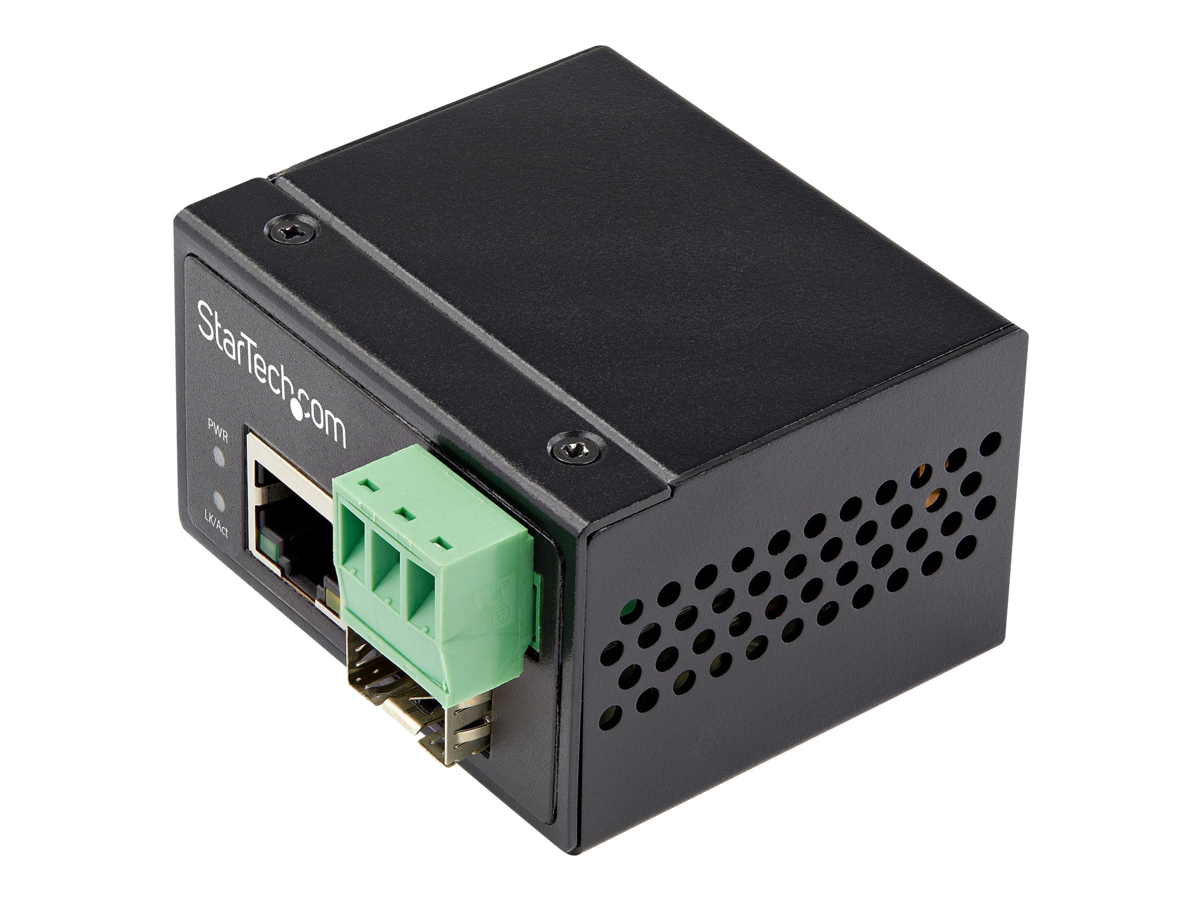 StarTech.com Industrial Fiber to Media Converter - 100Mbps SFP to RJ45/Cat6 - Singlemode/Multimode Optical Fiber to Copper Network - 12-56V DC -