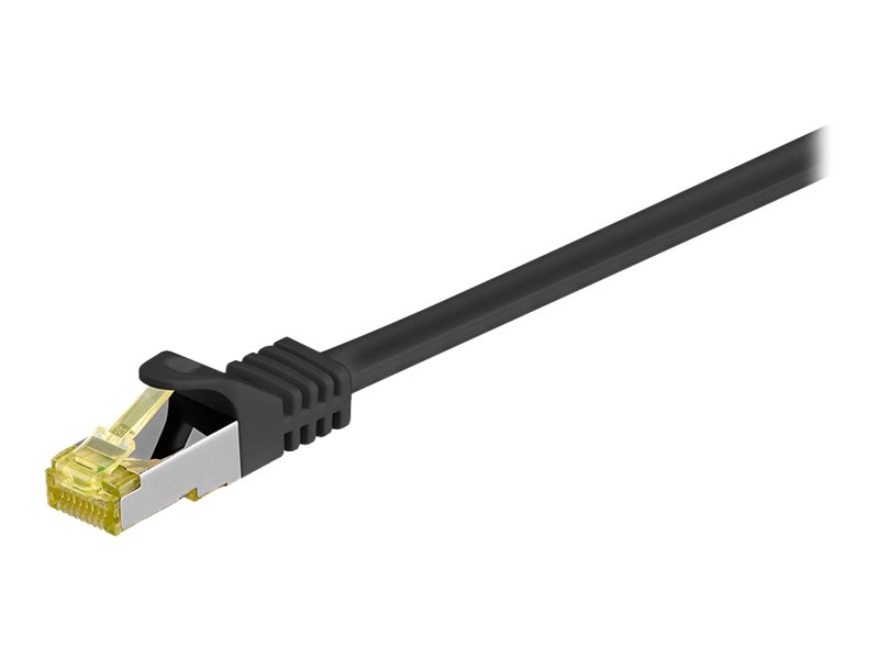Goobay RJ45 netværkskabel S/FTP (PiMF), 500 MHz, med CAT 7 råkabel, sort, 0,25 m LSZH halogenfri kabelkappe, kobber, RJ45-hanstik (CAT 6A)