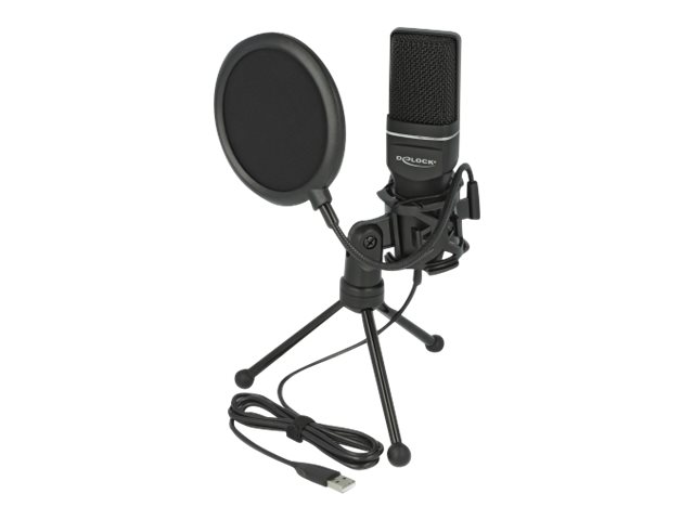 DeLOCK USB Condenser Microphone Set for Podcasting, Gaming and Vocals Mikrofon Kablet -47dB Sort
