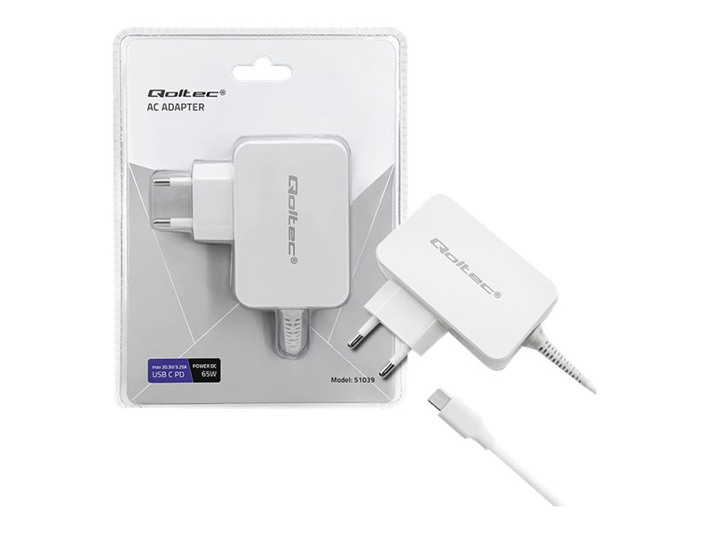 Qoltec Strømforsyningsadapter 65Watt Strøm EU 2-pæl
