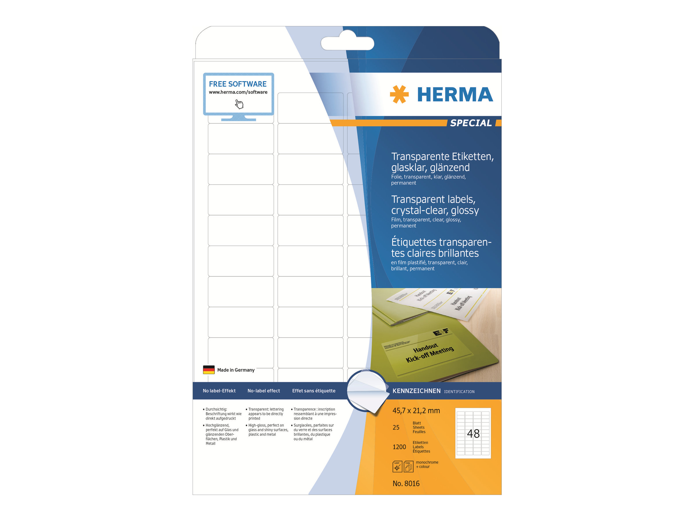 HERMA Filmmærkater 21.2 x 45.7 mm 1200etikette(r) 8016