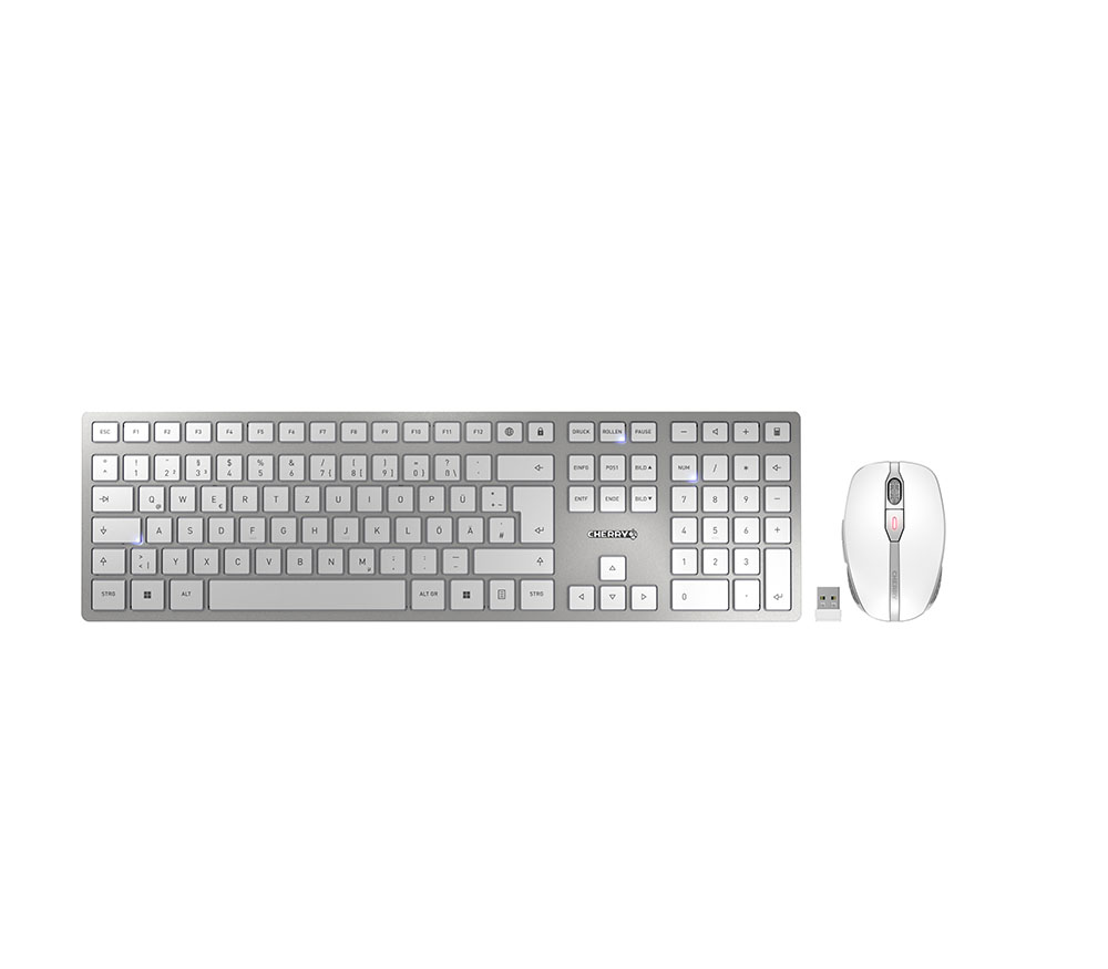 Trådløst tastatur og mus - Cherry DW 9100 Slim, RF + Bluetooth, QWERTZ (tysk), sølv