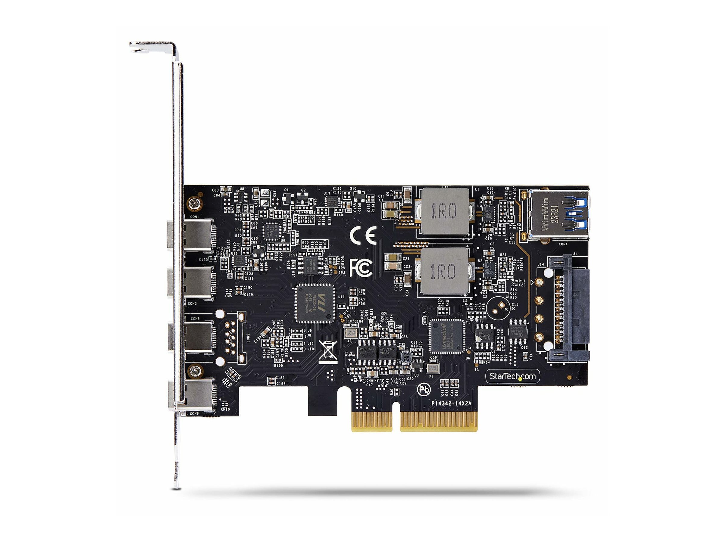 Startech 5-Port USB PCIe Card, USB 3.2 10Gbps, PCI Express Card with 4x USB-C Ports, 1x USB-A Internal Port, USB PCIe Controller Card, Windows/macOS/Linux - USB-adapter - PCIe 3.0 x4 - USB-C 3.2 Gen 1 x 4 + USB 3.2 Gen 1 x 1 - sort