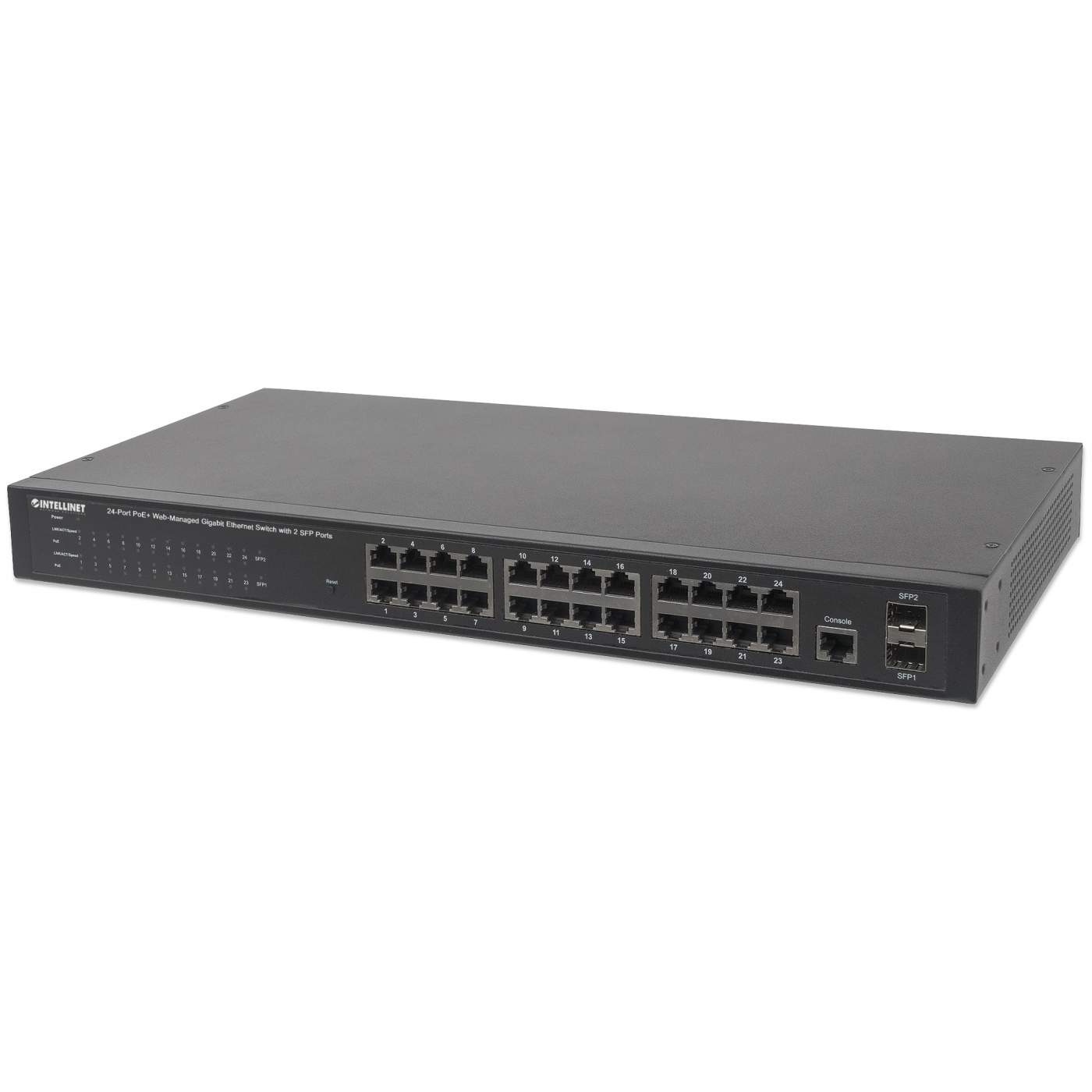 Intellinet 24-Port Web-Managed 2 SFP Ports, 24 x ports, IEEE 802.3at/af Power over ( / ), 2 x SFP, Endspan, 19" Rackmount Switch 24-porte Gigabit PoE+
