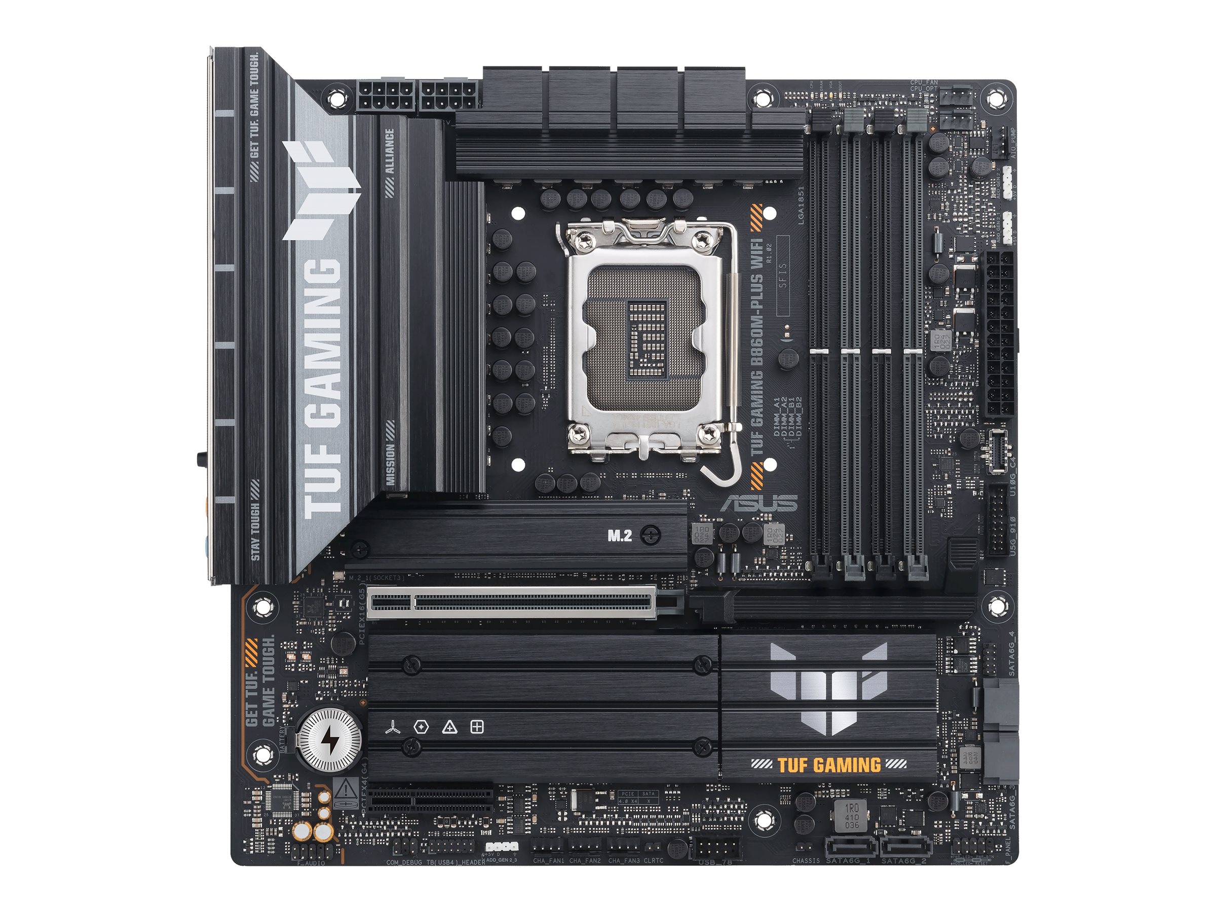 ASUS TUF GAMING B860M-PLUS WIFI - Bundkort - micro ATX - LGA1851 sokkel - B860 Chipset - USB-C 3.2 Gen 2x2, USB 3.2 Gen 2, USB 3.2 Gen 1, USB-C 3.2 Gen2 - 2.5 Gigabit LAN, Bluetooth, Wi-Fi 7 - onboard grafik (CPU påkrævet) - HD Audio (8-kanaler)