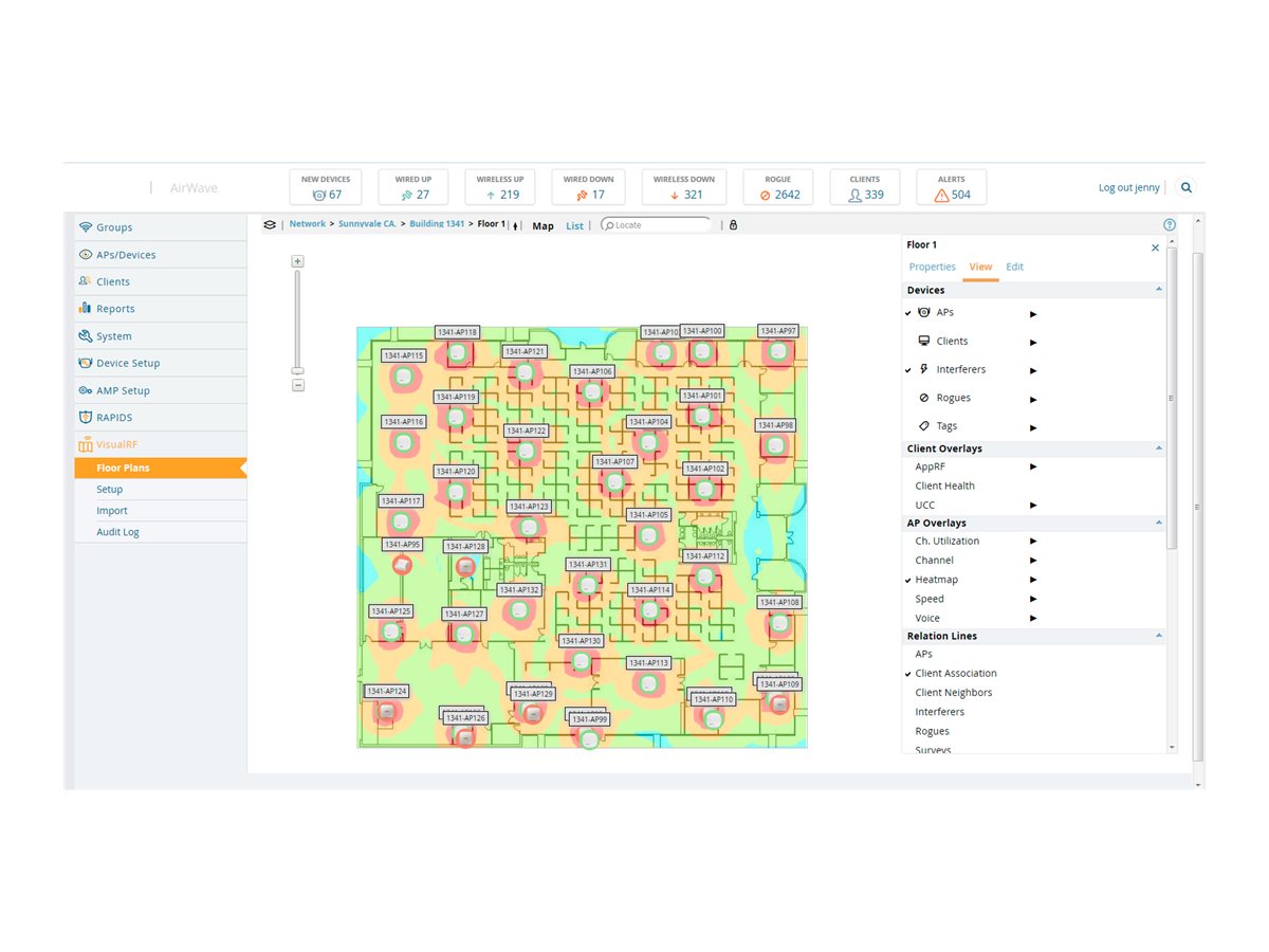 HPE Aruba AirWave RAPIDS and VisualRF Netværksprogrammer