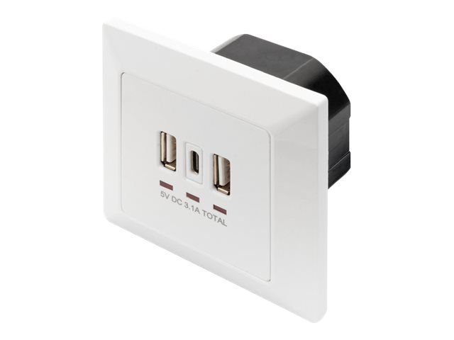 DIGITUS DA-70618 - USB-outlet - 2 USB sockets 1 USB-C socket - RAL 9003 signal white