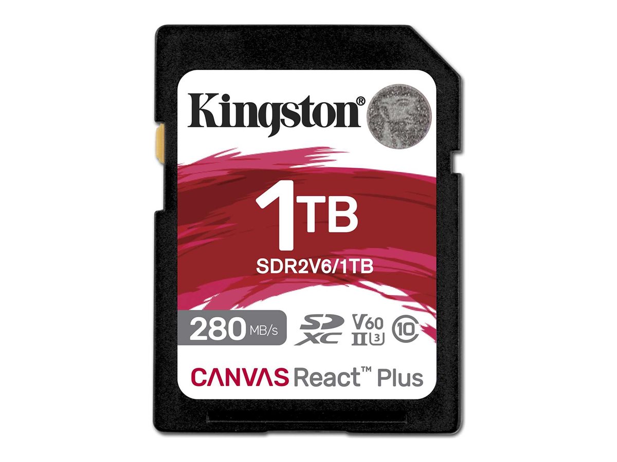 Hukommelseskort SDXC 1 TB - Kingston Canvas React Plus UHS‑II (280 MB/s læs, 150 MB/s skriv) U3 V60 til Full HD/4K