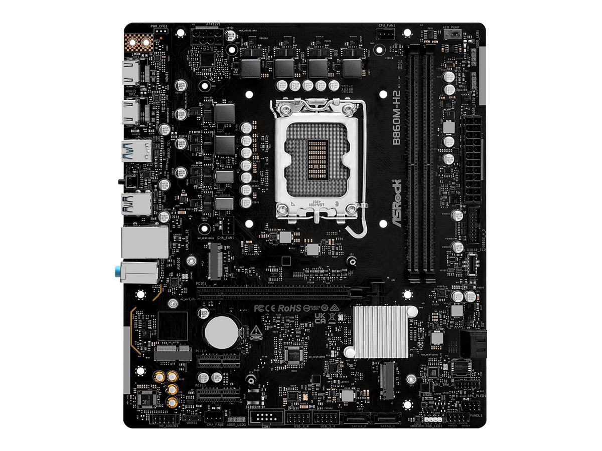 ASRock B860M-H2 - Bundkort - micro ATX - LGA1851 sokkel - B860 Chipset - USB 3.2 Gen 1, USB-C 3.2 Gen2, USB-C 3.2 Gen 1 - Gigabit LAN - onboard grafik (CPU påkrævet) - HD Audio (8-kanaler)