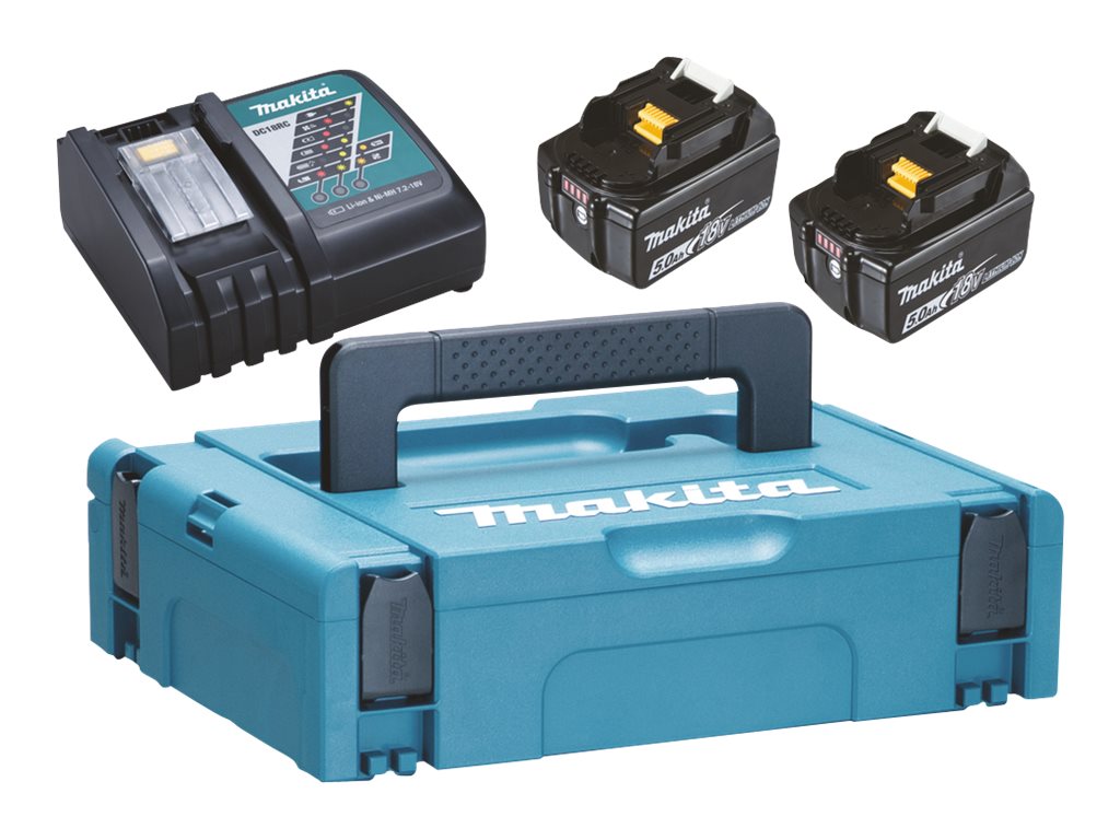 Makita batteripakke 18V 2x5,0Ah Li-ion batterier 18V, lynlader & Makpac kuffert