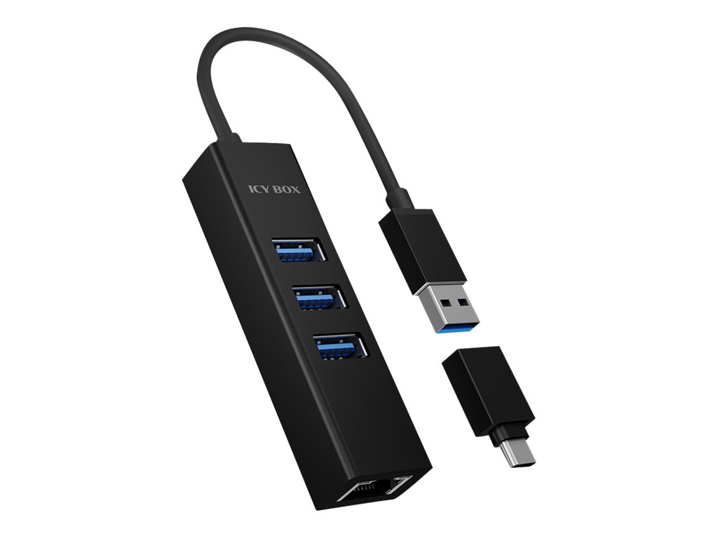 ICY BOX IB-HUB1419-LAN USB hub - USB 3.0 - 3 ports - Sort