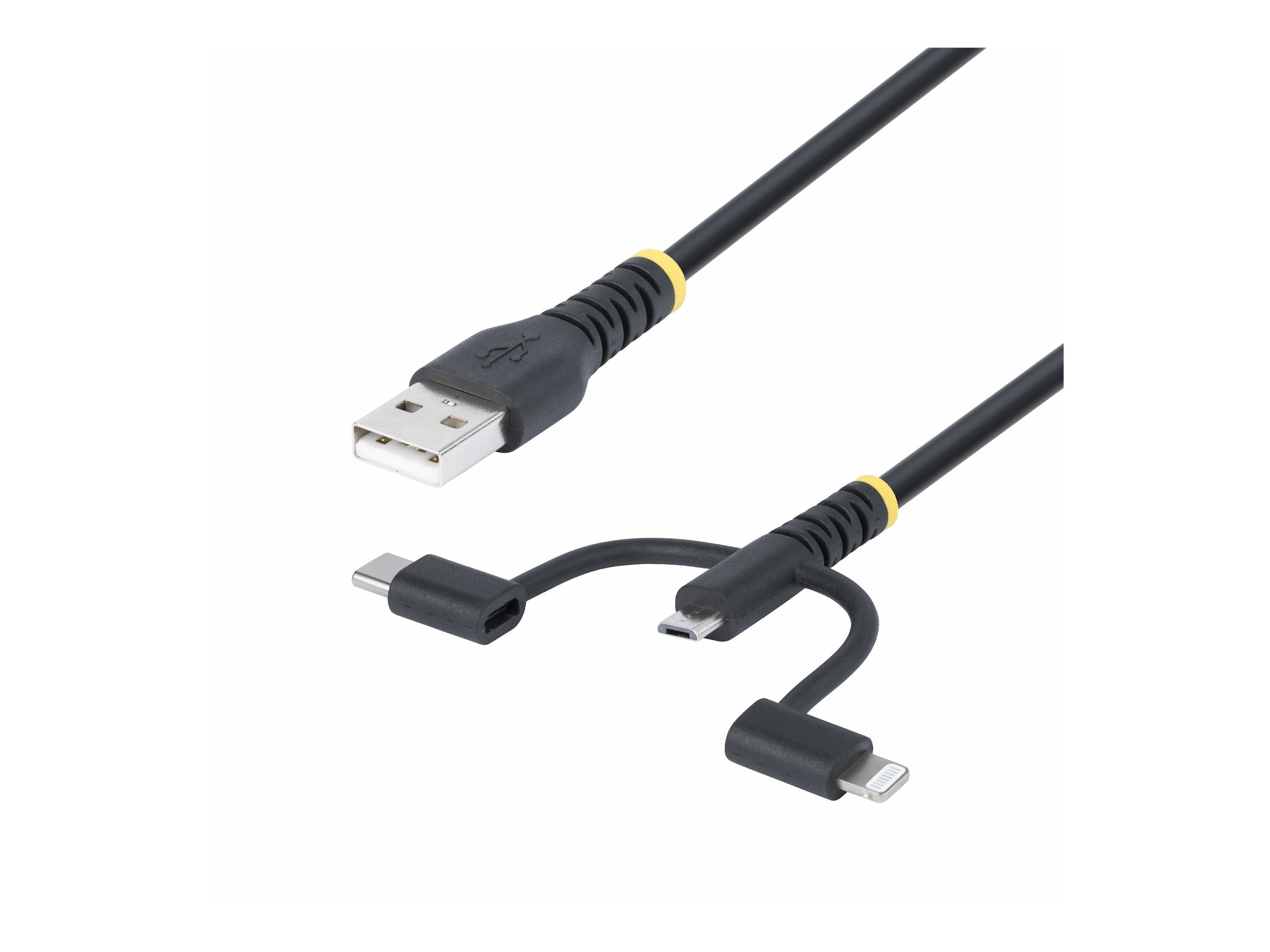 StarTech.com 3.3ft USB Multi Charging Cable, Lightning/Micro-USB/Type-C USB-kabelkit 1m Sort