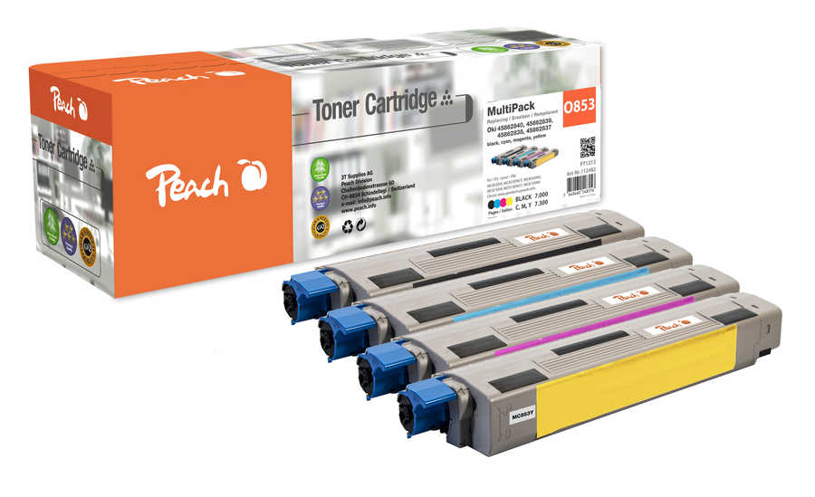 Peach tonerpatron multipakke 4 stk - kompatibel til OKI, sort/cyan/magenta/gul