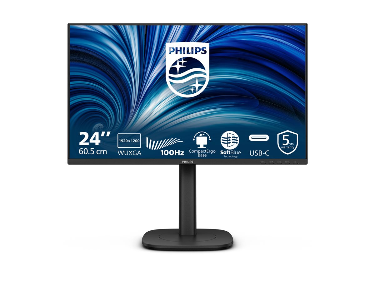 Philips 24B2N3200D - 3000 Series - LED-skærm - 24 - 1920 x 1200 WUXGA @ 100 Hz - IPS - 300 cd/m² - 1500:1 - 4 ms - HDMI, VGA, DisplayPort - højtalere - sort