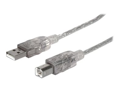 Manhattan USB-A to USB-B Cable, 1.8m, Male to Male, Translucent Silver, 480 Mbps (USB 2.0), Hi-Speed USB, Lifetime Warranty, Polybag USB-kabel 1.8m billede
