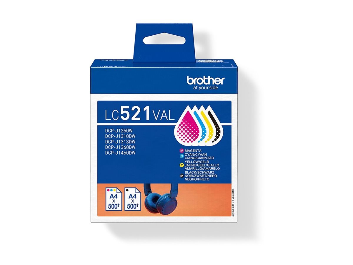 Brother LC521 Value Pack - 4 pakker - sort, gul, cyan, magenta - original - hængekasse - blækpatron - for Brother DCP-J1260W, DCP-J1310DW, DCP-J1313DW, DCP-J1460DW
