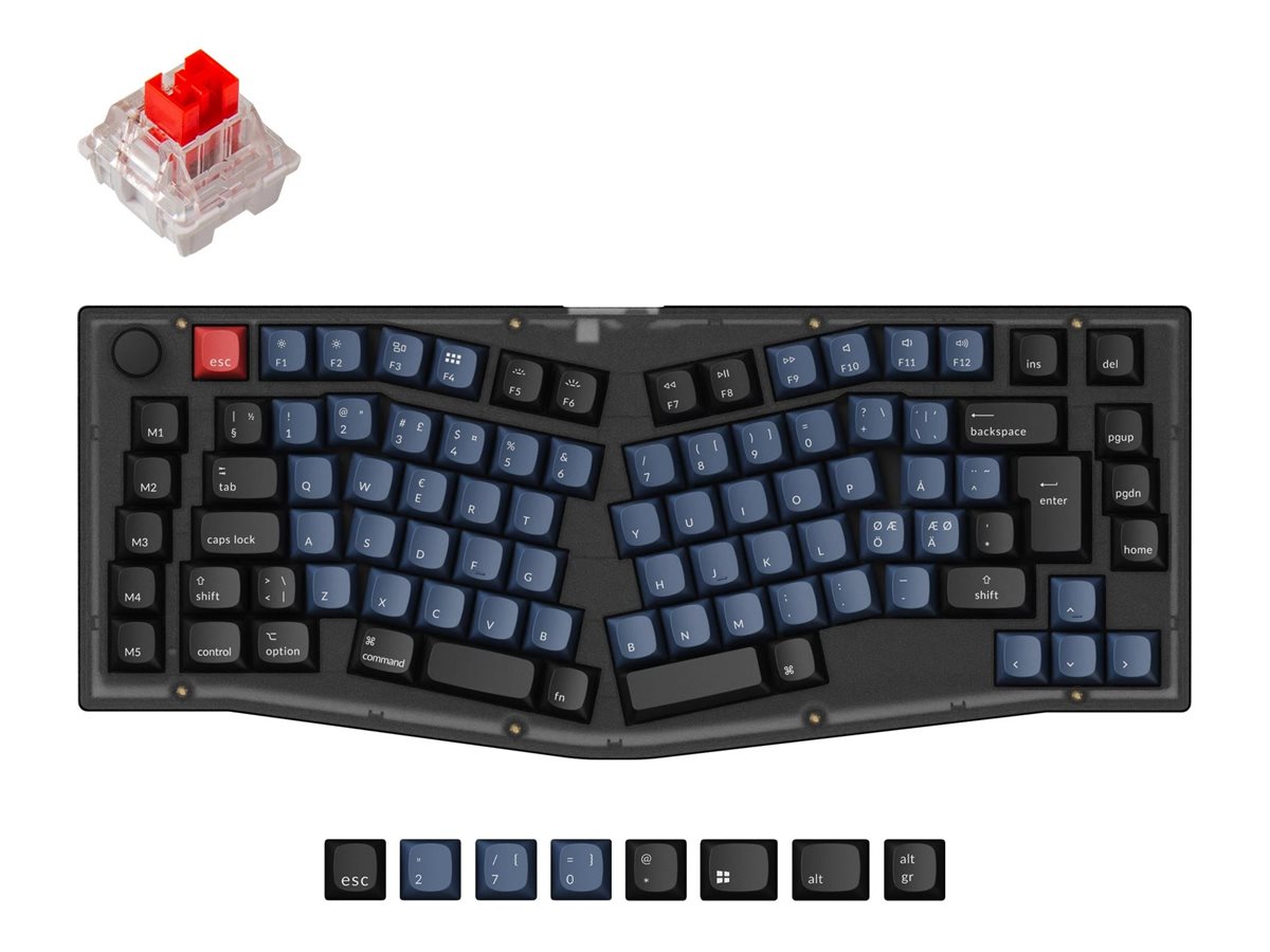 Keychron V10 - Tastatur - QMK custom, alice layout, fully assembled knob, mechanical - 75% - baggrundsbelysning - USB-C - QWERTY - Nordisk - tastkontakt: Keychron K Pro Brown (Hot-swappable) - sort frost