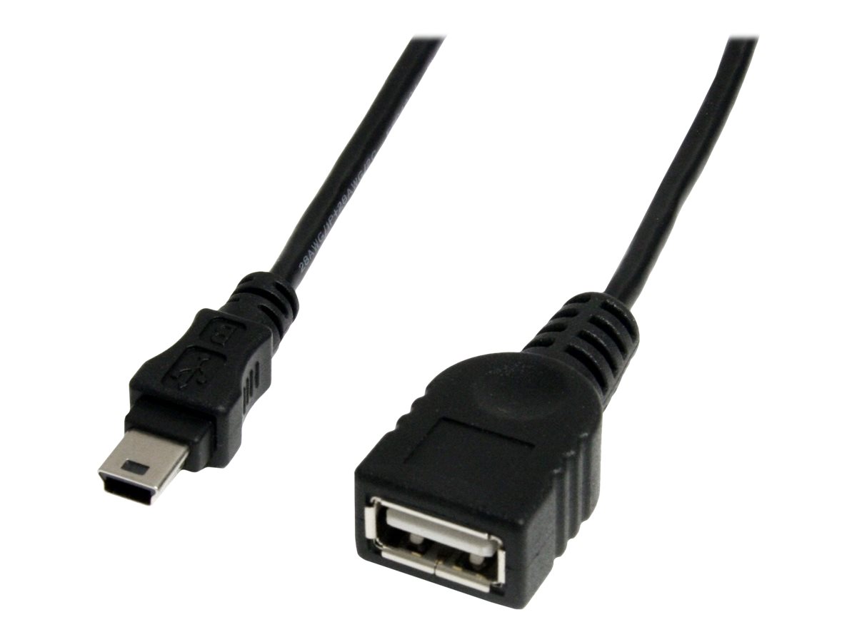 StarTech.com 1 ft Mini USB 2.0 Cable - USB A to Mini B F/M - USB cable - USB (F) to mini-USB Type B (M) - USB 2.0 - 1 ft - black - USBMUSBFM1