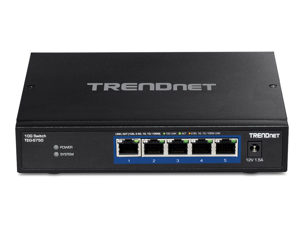 TRENDnet TEG-S750 - Switch - ikke administreret - 5 x 10GBase-T - desktop, væg-monterbar - TAA-kompatibel