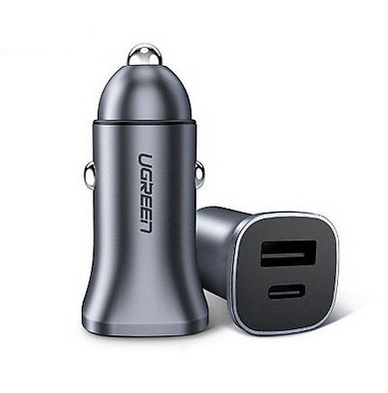 Ugreen - Bilstrømsadapter - 18 Watt - 3 A - QC 4.0, PD 3.0 - 2 output-stikforbindelser (USB, USB-C)