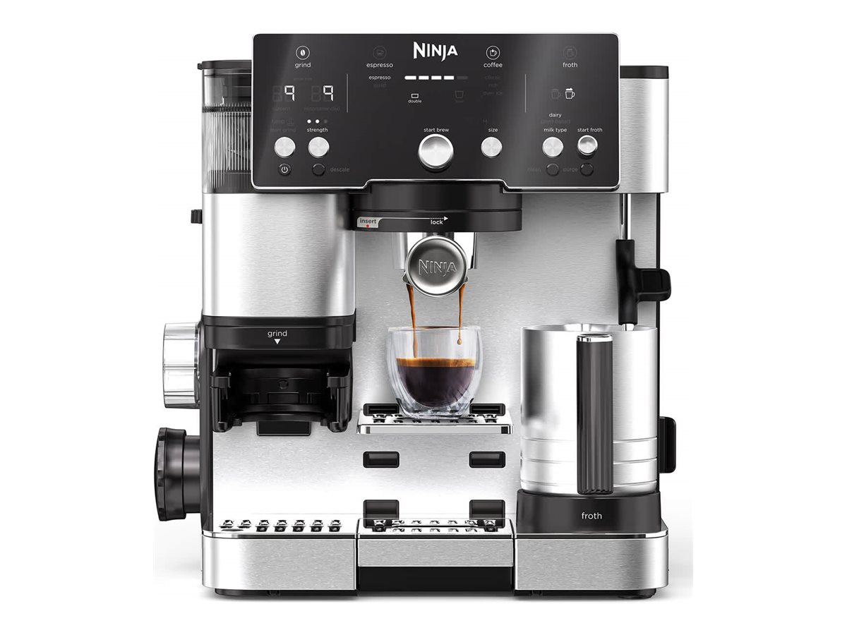 Ninja ES501EU, Espressomaskine, 2 L, Kaffebønner, Indbygget kværn, 1650 W, Sort, Rustfrit stål