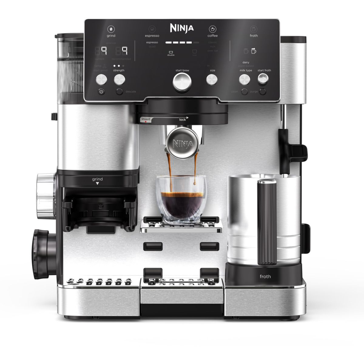 Ninja ES501EU, Espressomaskine, 2 L, Kaffebønner, Indbygget kværn, 1650 W, Sort, Rustfrit stål