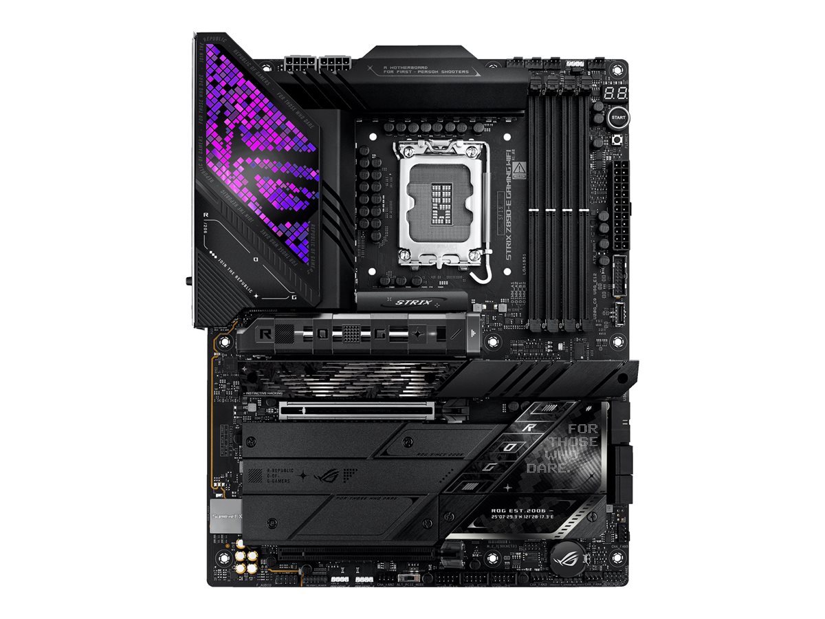 ASUS ROG STRIX Z890-E GAMING WIFI - Bundkort - ATX - LGA1851 sokkel - Z890 Chipset - USB-C 3.2 Gen 2x2, USB 3.2 Gen 1, USB 3.2 Gen 2, USB-C 3.2 Gen2, USB4 - 5 Gigabit Ethernet, Wi-Fi 7, Bluetooth - onboard grafik (CPU påkrævet) - HD Audio (8-kanaler)