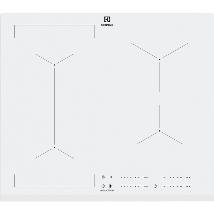 Electrolux EIV63440BW, Hvid, Indbygget, Zone induktionskogeplade, Glas, 4 zone(s), 4 zone(s)